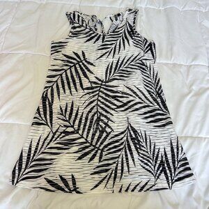 Pacific Beach Womens Small White Blue Tropical Sleeveless Cover Up Dress Tie